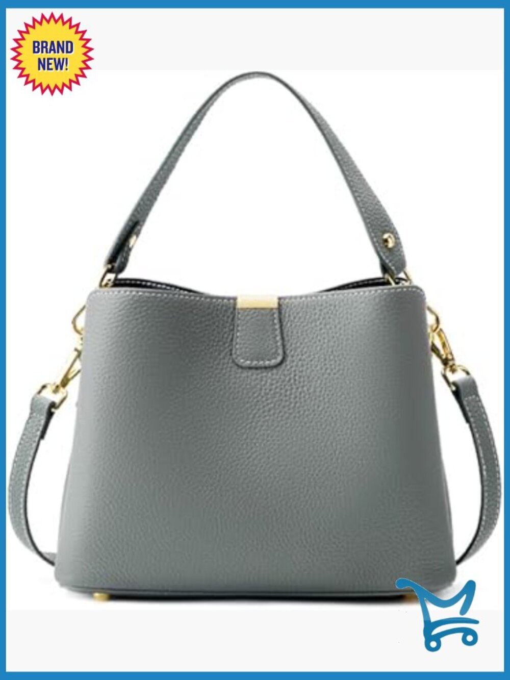 Genuine Leather Bucket Bag with Adjustable Straps, Spacious Crossbody Purse